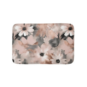 Modern Blush Pink Gray Floral  Bath Mat