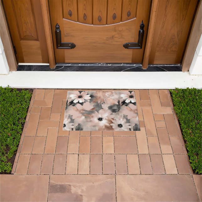 Modern Blush Pink Gray Floral  Doormat (Outdoor)
