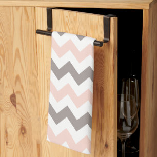 Modern Blush Pink Grey Chevron Kitchen Towel