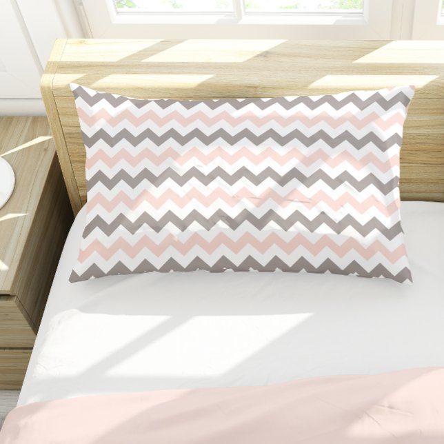 Modern Blush Pink Grey Chevron Pattern Pillowcase (Creator Uploaded)