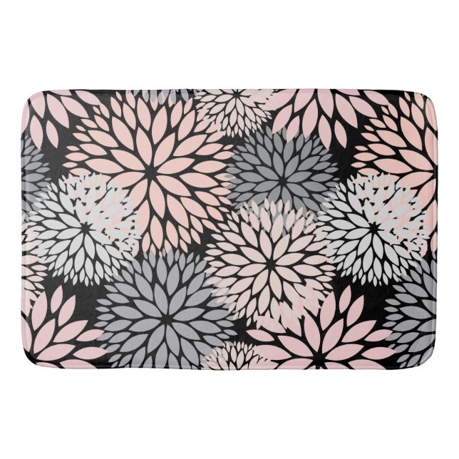 Modern Blush Pink Grey Dahlia Floral Bath Mat (Front)