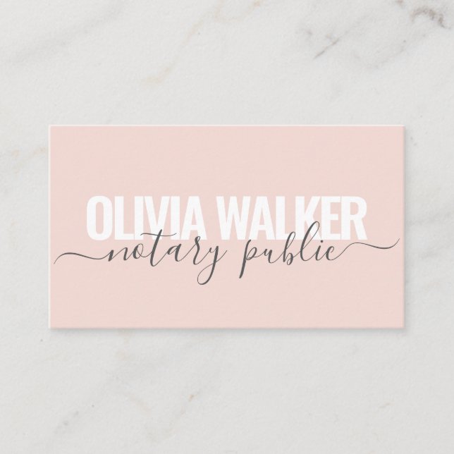 Modern Blush Pink Grey Elegant Notary Public Agent Business Card (Front)