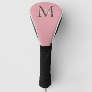 Modern Blush Pink Grey Monogram Girly Chic Script Golf Head Cover