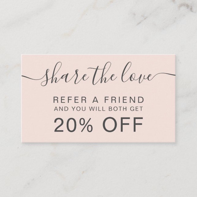 Modern blush pink hair makeup share the love referral card (Front)