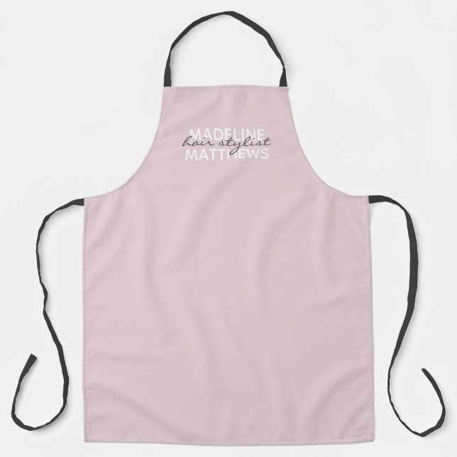 Modern Blush Pink Hair Stylist Script Salon Name Apron (Front)