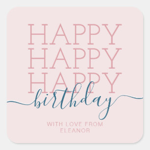 Modern blush pink Happy Birthday Square Sticker