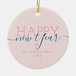 Modern blush pink Happy new Year Ceramic Tree Decoration
