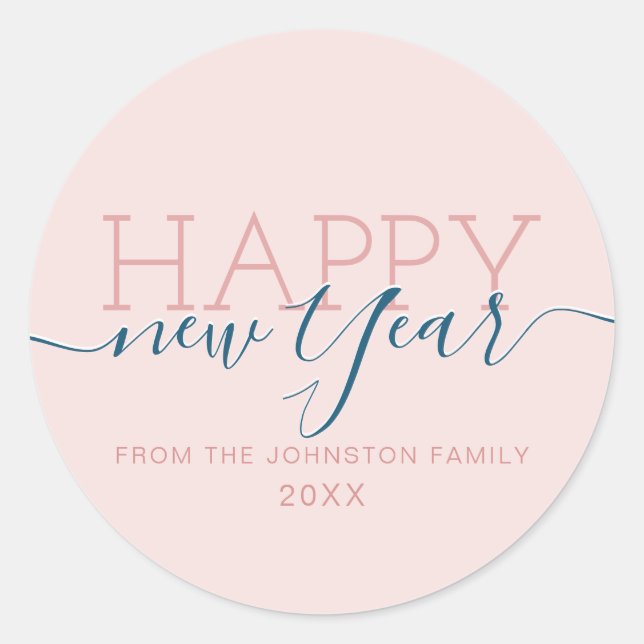Modern blush pink Happy new Year Classic Round Sticker (Front)
