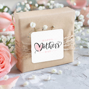 Modern Blush Pink Heart Happy Mother`s Day Square Sticker