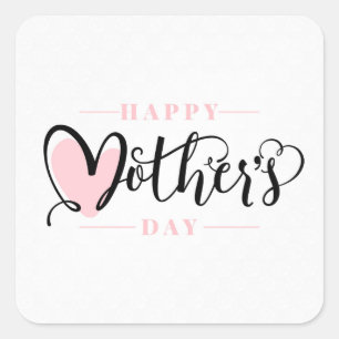 Modern Blush Pink Heart Happy Mother`s Day Square Sticker