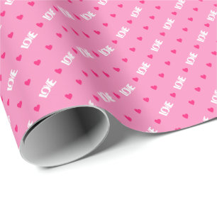 Modern Blush Pink Heart & Love Typography Gift Wrapping Paper