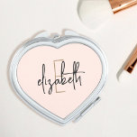 Modern Blush Pink Heart Monogram Personalised Makeup Mirror<br><div class="desc">Add a personal touch to your everyday look with this modern monogram compact mirror. Featuring your name in an elegant script font,  this compact mirror is the perfect accessory for any occasion. Keep your makeup looking fresh and your style on-point with this sleek monogram compact mirror.</div>
