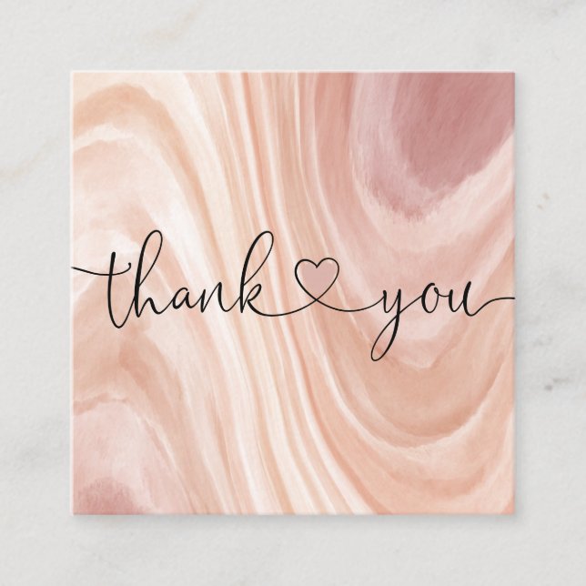 modern blush pink heart thank you for your order square business card (Front)