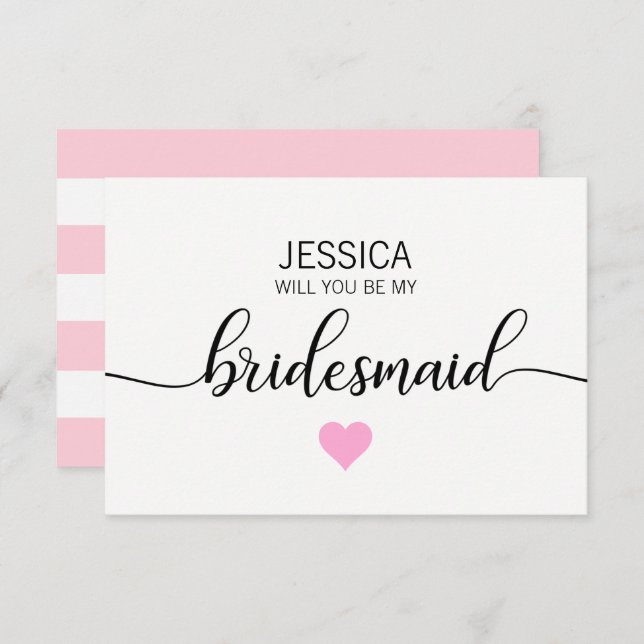 Modern Blush PINK Heart Will You Be my Bridesmaid? Invitation (Front/Back)