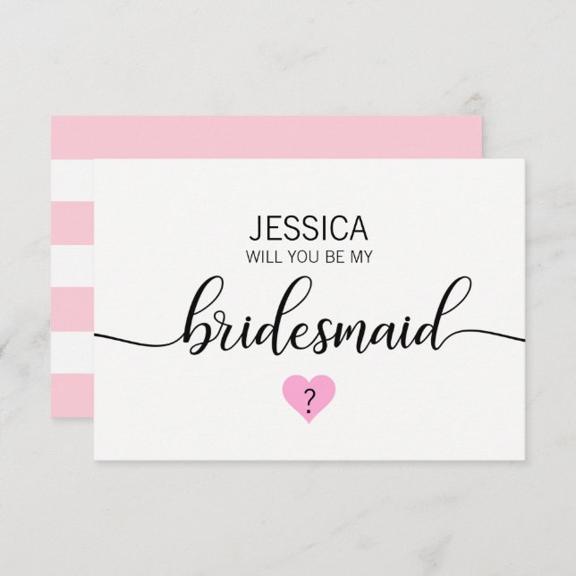 Modern Blush PINK Heart Will You Be my Bridesmaid? Invitation (Front/Back)
