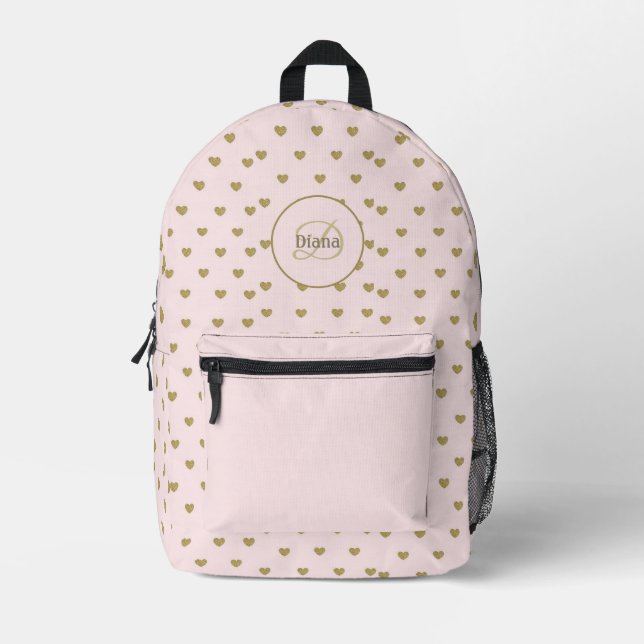 Modern Blush Pink Initials Monogram elegant Printed Backpack (Front)