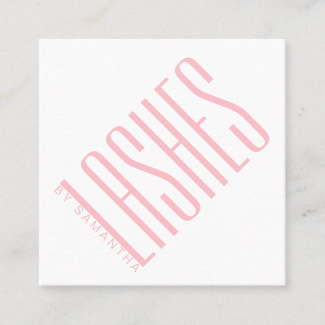 Modern blush pink lash thin typography square business card (Front)