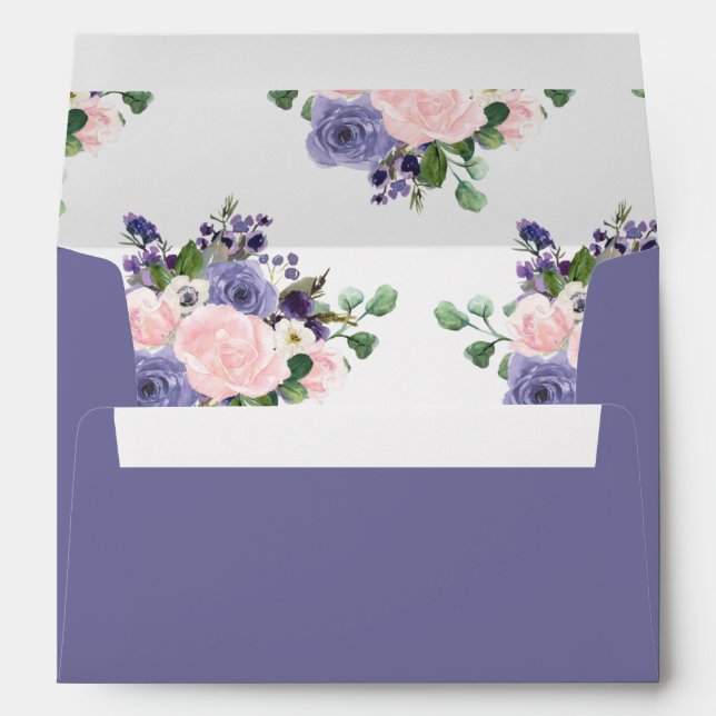 Modern Blush Pink Lavender Purple Floral Wedding Envelope (Back (Bottom))
