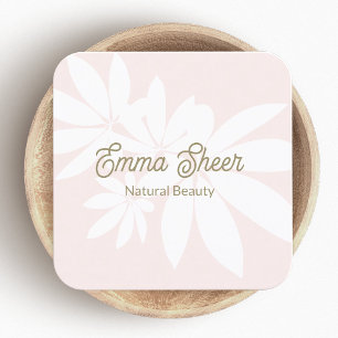 Modern Blush Pink Leaves Branch Gold Script Square Business Card