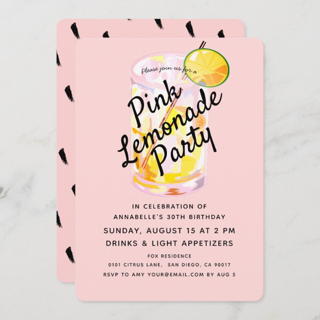 Modern Blush Pink Lemonade Party Invitation (Front/Back)