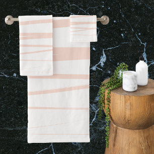 Modern Blush Pink Lines Abstract Art Bath Towel Set