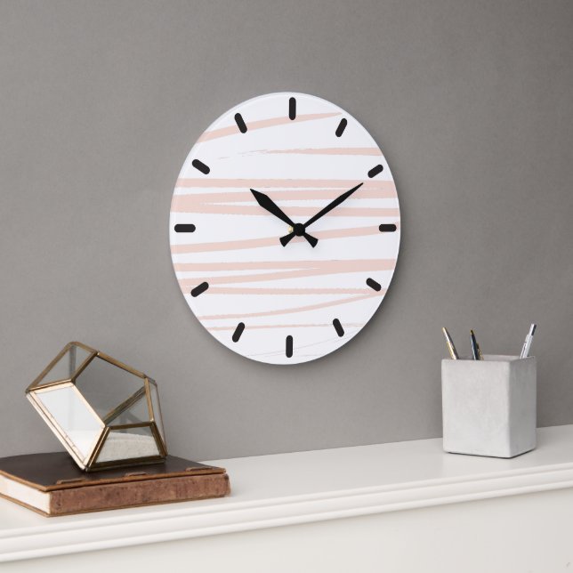 Modern Blush Pink Lines Abstract Art  Large Clock (Office)