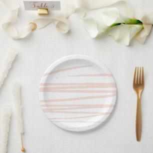 Modern Blush Pink Lines Abstract Art  Paper Plate