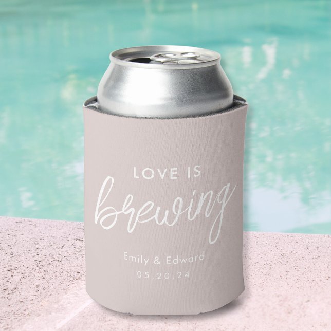 Modern Blush Pink Love is Brewing Wedding Favour Can Cooler (Creator Uploaded)
