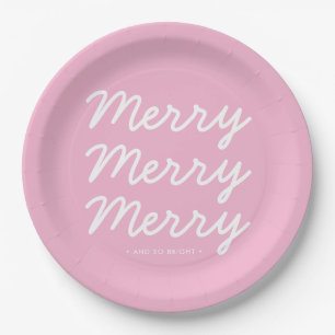 Modern Blush Pink Merry Christmas Paper Plates