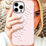 Modern Blush Pink Minimal Script Name iPhone 16 Pro Max Case<br><div class="desc">Embrace modern minimalism with this sleek Blush Pink Minimalist Script Name iPhone 16 Pro Max Case. This chic design features your name elegantly displayed in a flowing script against a blush pink backdrop, creating a look that's both understated and personalised. Perfect for those who appreciate clean lines, simple sophistication, and...</div>