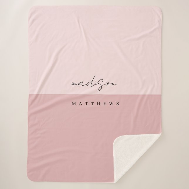  Modern blush pink minimalist handwritten script Sherpa Blanket (Front)