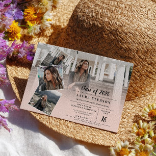 Modern blush pink minimalist photo graduation invitation