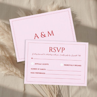 Modern blush pink minimalist wedding RSVP card
