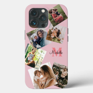 Modern Blush Pink Monogram Multi Photo iPhone 13 Pro Case