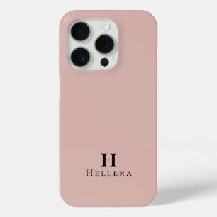 Modern Blush Pink Monogram Name iPhone 15 Pro Case