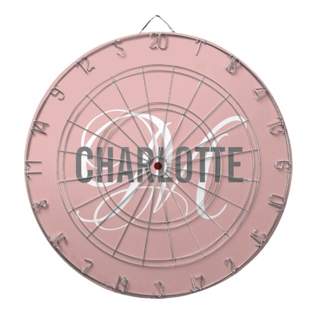 Modern blush pink monogram name dartboard (Front)