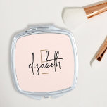 Modern Blush Pink Monogram Personalised Compact Mirror<br><div class="desc">Add a personal touch to your everyday look with this modern monogram compact mirror. Featuring your name in an elegant script font,  this compact mirror is the perfect accessory for any occasion. Keep your makeup looking fresh and your style on-point with this sleek monogram compact mirror.</div>