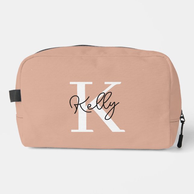 Modern Blush Pink Monogram Script Dopp Kit (Front)