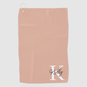 Modern Blush Pink Monogram Script Golf Towel