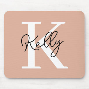 Modern Blush Pink Monogram Script Mouse Mat