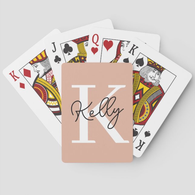 Modern Blush Pink Monogram Script Playing Cards (Back)