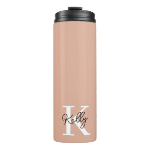 Modern Blush Pink Monogram Script Thermal Tumbler