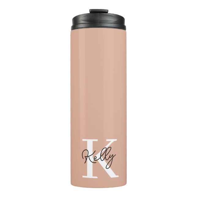Modern Blush Pink Monogram Script Thermal Tumbler (Front)