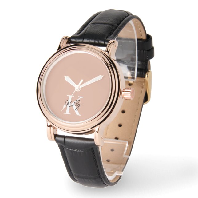 Modern Blush Pink Monogram Script Watch (Angle)