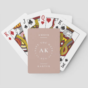 Modern Blush Pink Monogram Unique Save the Date Playing Cards