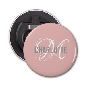 Modern Blush Pink Monogrammed Button Bottle Opener