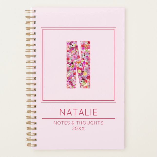 Modern Blush Pink Monogrammed Name Letter N Planner (Front)