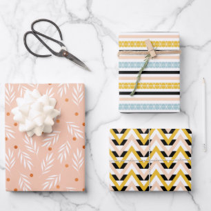Modern Blush Pink Mustard Yellow Geometric Pattern Wrapping Paper Sheet