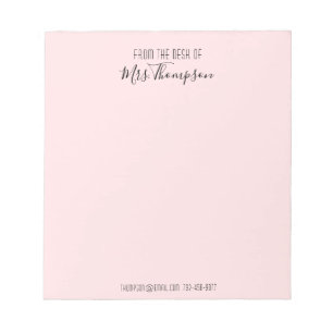 Modern Blush Pink Name Script From The Desk Of Notepad