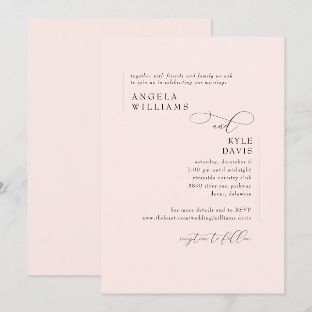 Modern Blush Pink No Parents Wedding Invitation (Front/Back)